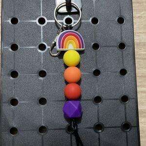 Silicone Beaded Rainbow Themed Keychain Red Yellow Orange Purple